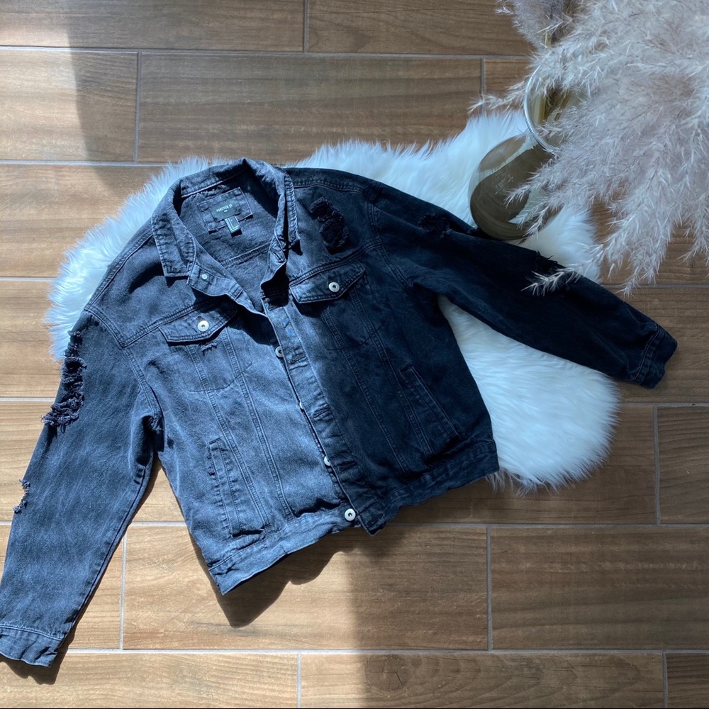 Forever 21 Distressed Black Jean Jacket